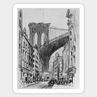 City sketch of New York with a view to Brooklyn Bridge Sticker